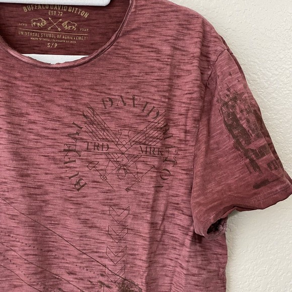 Buffalo David Bitton Shirt Small Cotton Red Graphic Short Sleeve Tee L4 - Picture 3 of 8